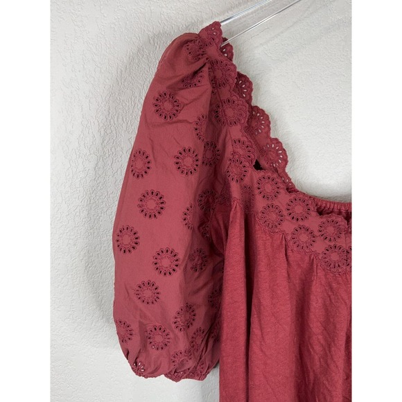 La Vie Rebecca Taylor Womens Blouse Top Small Red Eyelet Puff Sleeve Boho Retro - Picture 2 of 14